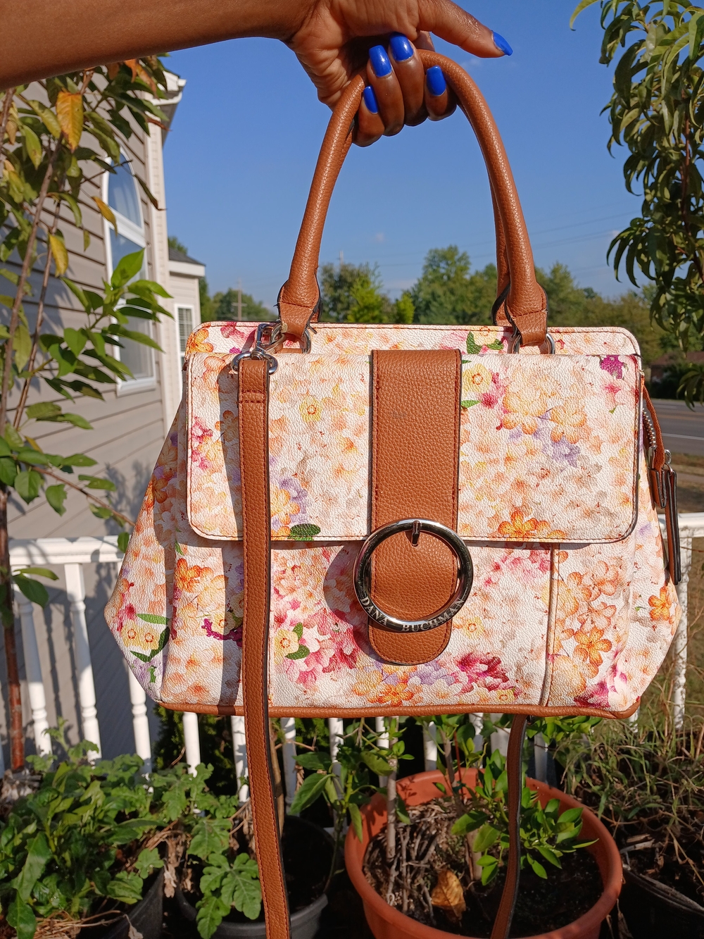 Dana Buchman Floral Crossbody Satchel in Brown and Multi-Color